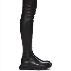 Alexander McQueen Black Tread Slick Thigh High Boots